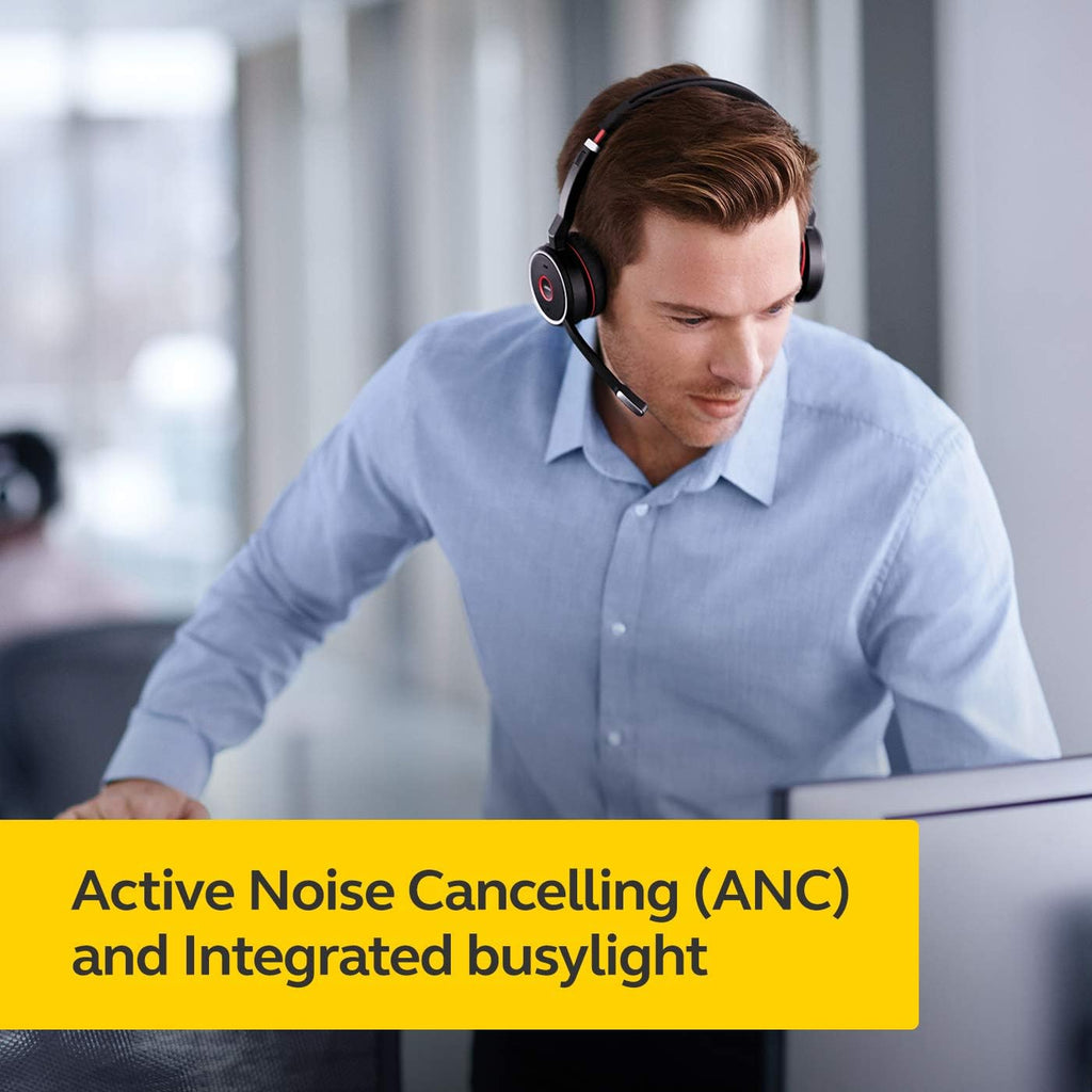 Jabra Evolve 75 MS Wireless Headset, Stereo – Includes Link 370 USB Adapter – Bluetooth Headset with World-Class Speakers, Active Noise-Cancelling Microphone, All Day Battery
