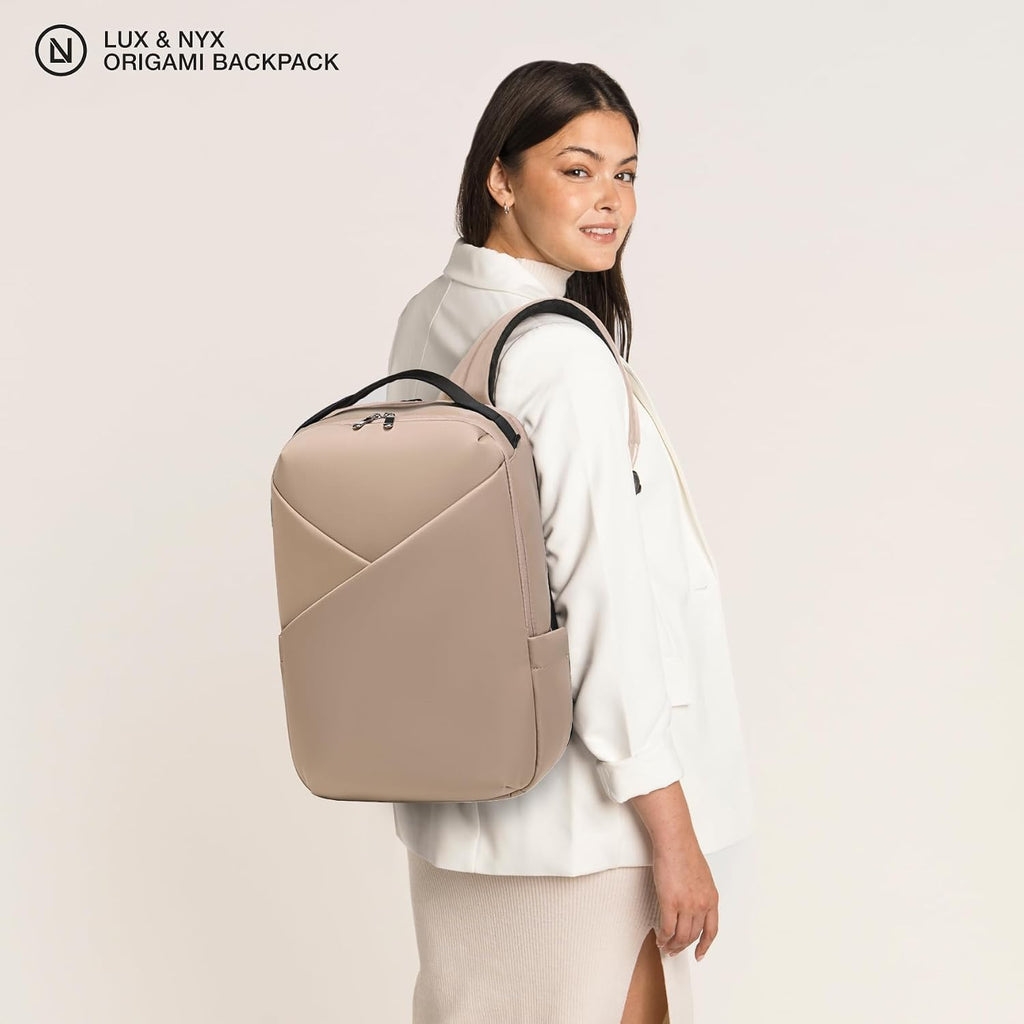 Lux & Nyx Origami Laptop Backpack for Work and Travel - Fits 16' MacBook Pro - Lightweight Business Bag - Men and Women (Champagne Taupe)