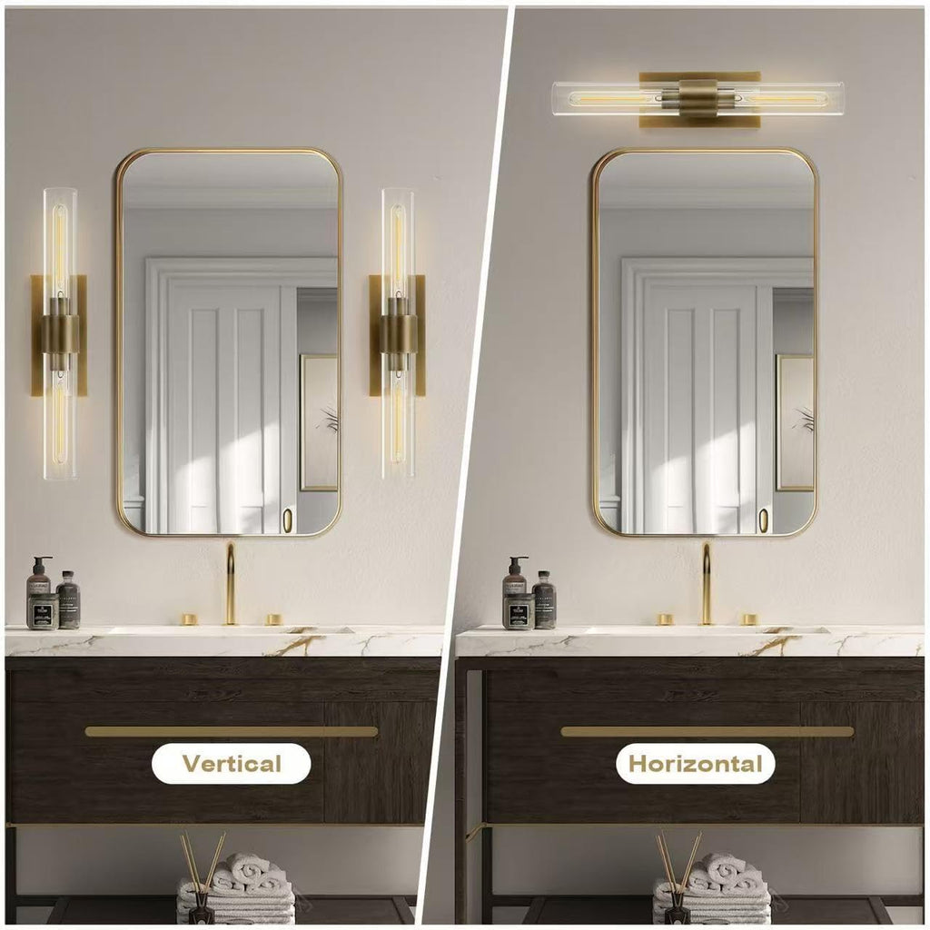YUYI Brass Wall Sconces Set of Two, 22.8'' Gold Bathroom Sconces Wall Decor with Clear Glass Shade, Indoor Vanity Wall Lights for Bathroom Living Room Bedroom Hallway Fireplace Staircase
