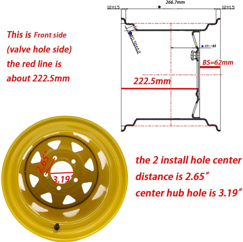 2 PACK 12x10.5 WHEEL RIM 5/4.5 for Zero Turn Riding Garden Lawn Mower Compact Tractors Heavy Equipment 12 x 10.5 Rim 5 Lugs Bolt Circle 4.5 inch,backspace 3.5 inch