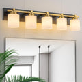 Modern Bathroom Light Fixtures Over Mirror, Vanity Lights for Bathroom Wall Sconces with Milky White Glass Shades, E26 Socket (Bulbs Not Included), 5 Light, Black Gold