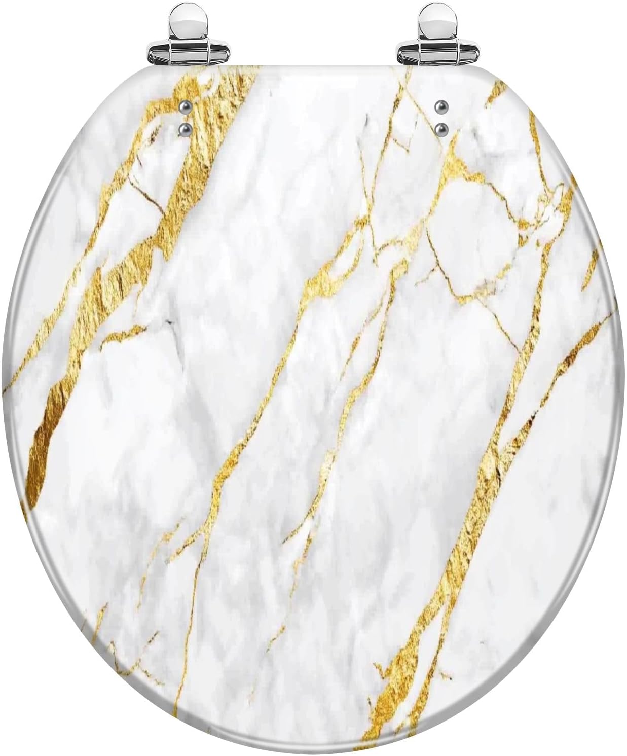 Toilet Seats Oval Round Toilet Seat White gold marble luxury wall texture shine golden line abstract Colored Toilet Seat Easy to Install Decorative Toilet Seat with Cover for Bathroom