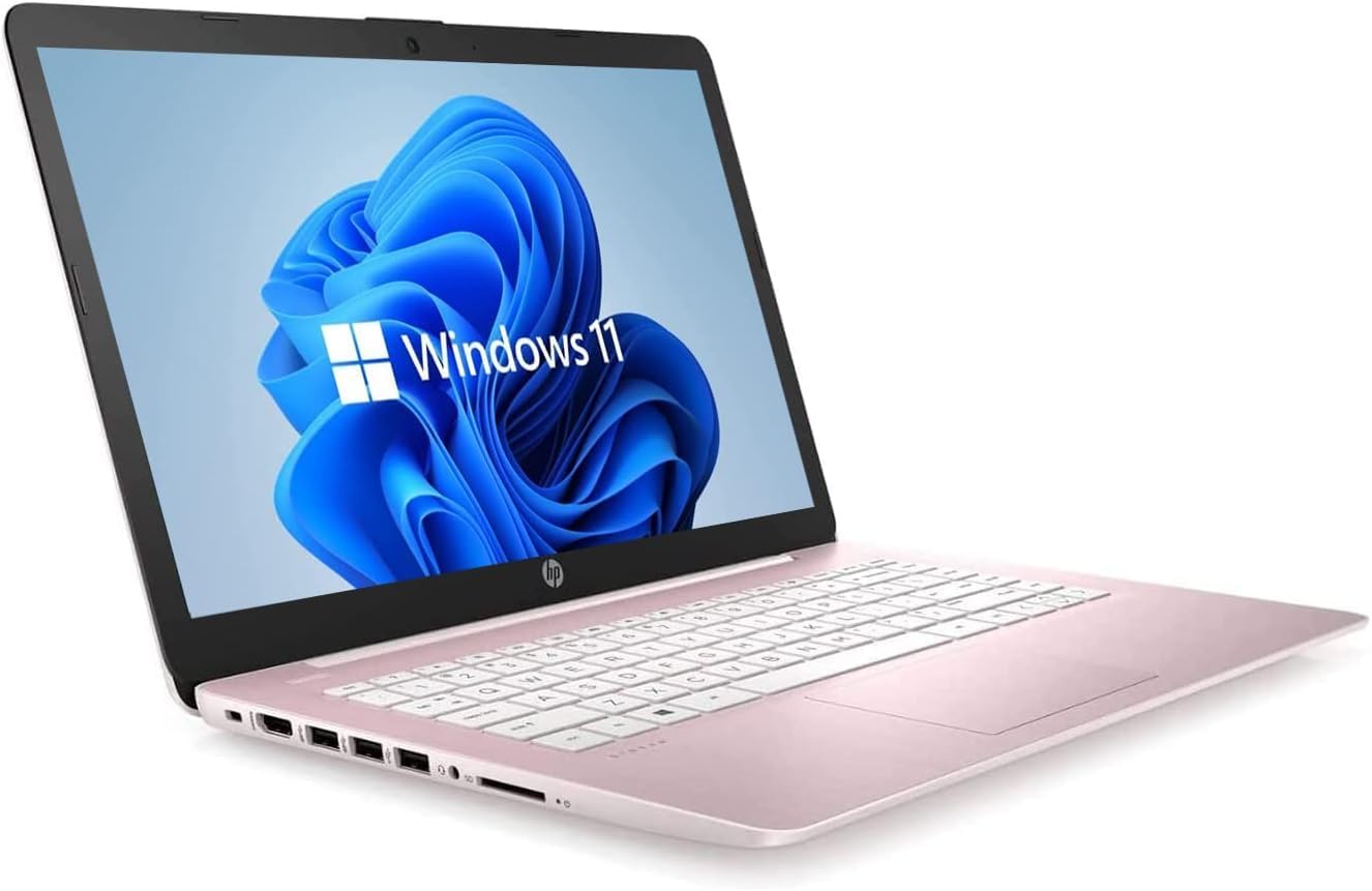 HP 14' HD Touchscreen Laptop, Windows 11, Intel Celeron Dual-Core Processor Up to 2.60GHz, 4GB RAM, 64GB SSD, Webcam, Dale Pink (Renewed)