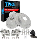 TRQ Performance Rear Brake Pad and Rotor Set Ceramic Solid G Coated Rotors Calipers Compatible with 2012-2016 Kia Rio