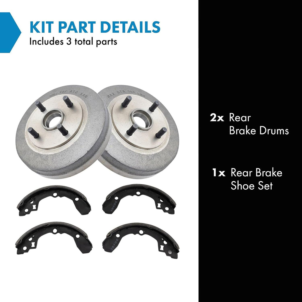 TRQ Rear Brake Shoe & Drum Kit Compatible with 2004-2005 Kia Rio