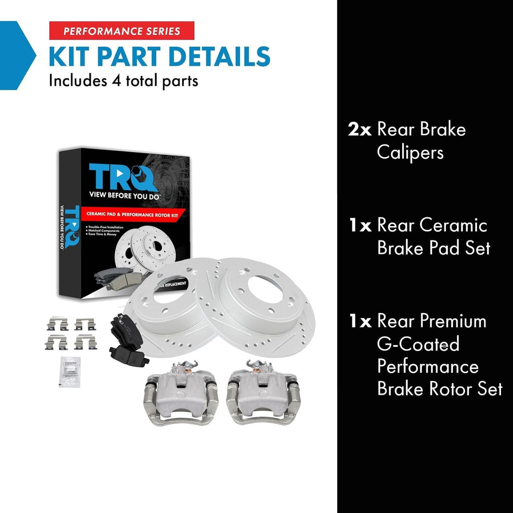TRQ Performance Rear Brake Pad and Rotor Set Ceramic Solid Rotors Calipers Compatible with 2014-2016 Kia Soul