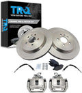TRQ Rear Brake Pad and Rotor Set Ceramic Rotors Calipers Hoses Compatible with 2013-2018 Ford Flex Taurus 2015-2018 Lincoln MKT