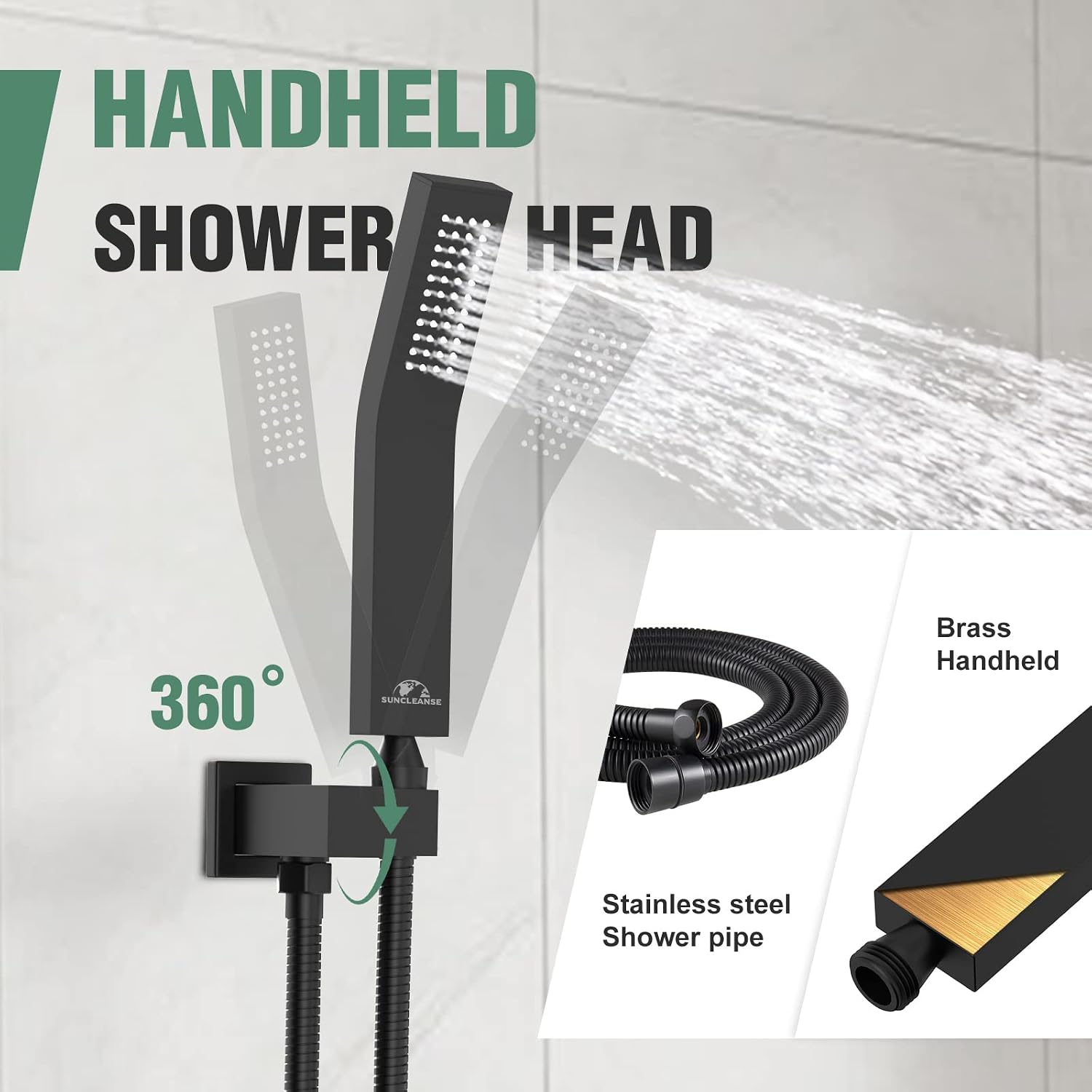 Shower System Rainfall Shower Faucets Set Matte Black, 8 Inch Wall Mounted Rain Shower Head with Handheld Spray Shower Valve and Trim Included