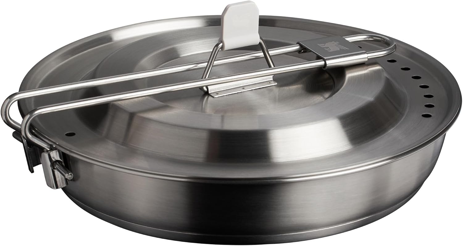 STANLEY Wildfare Pro 15-Piece Stainless Steel Fry Pan Cook Set | 8.75 in Fry Pan with Fold & Lock Handle | Plates and Utensils | Camping Essentials for Your Camp Kitchen | BPA-Free