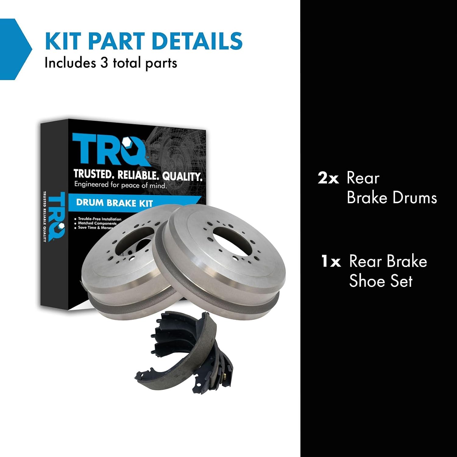 TRQ Rear Brake Drum Shoe Kit with 6 Lug Wheels | for 1987-2000 Toyota 4Runner 1987-1995 Toyota Pickup +3 more 4WD RWD with 1/2 Ton Chassis with 6 Lug Wheels