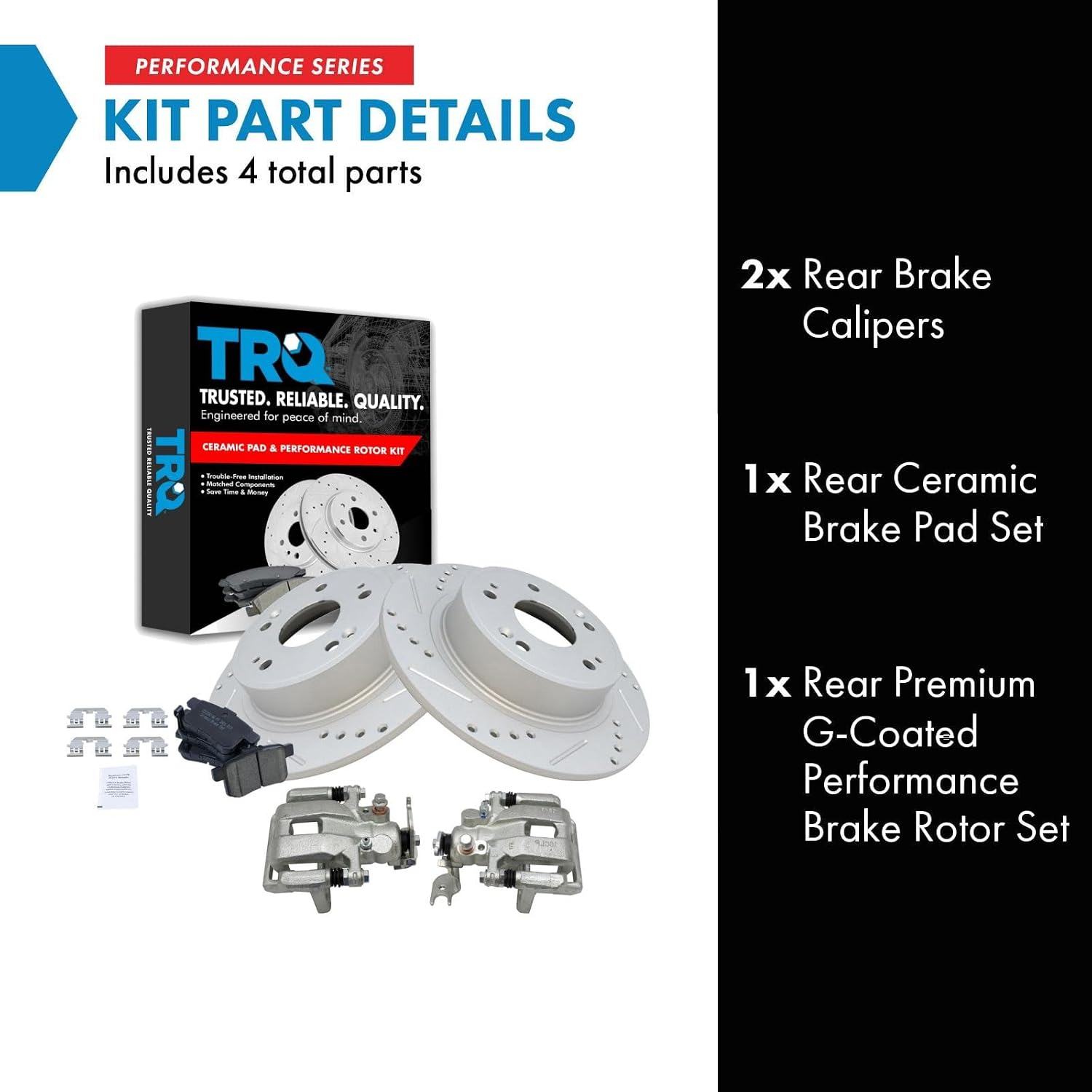 TRQ Performance Rear Brake Pad and Rotor Set Ceramic Coated Drilled Slotted Vented Rotors Calipers Compatible with 2009-2014 Acura TSX 2008-2012 Honda Accord