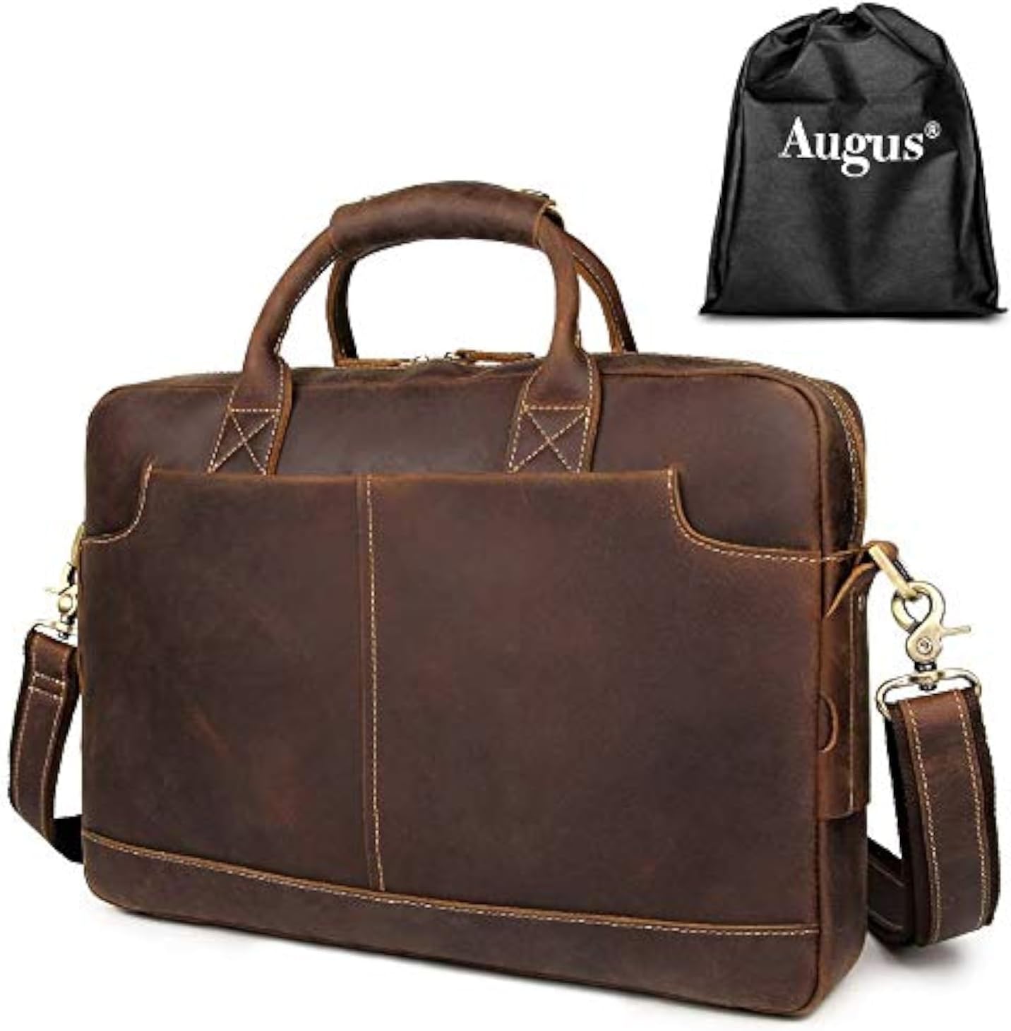 Augus Vintage Leather Briefcase for Men 15.6 Inch Laptop Computer Bag Retro Messenger Crossbody Shoulder Bag | Vintage Leather