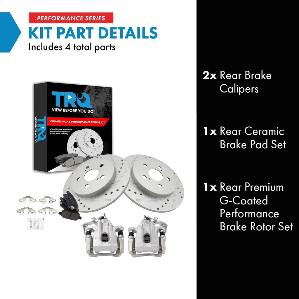 TRQ Performance Rear Brake Pad and Rotor Set Ceramic Solid Rotors Calipers Compatible with 2010-2013 Toyota Prius