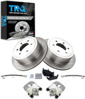 TRQ Rear Brake Pad and Rotor Set Ceramic Rotors Calipers Hose Compatible with 2004-2008 Ford F-150 2006-2007 Lincoln Mark LT