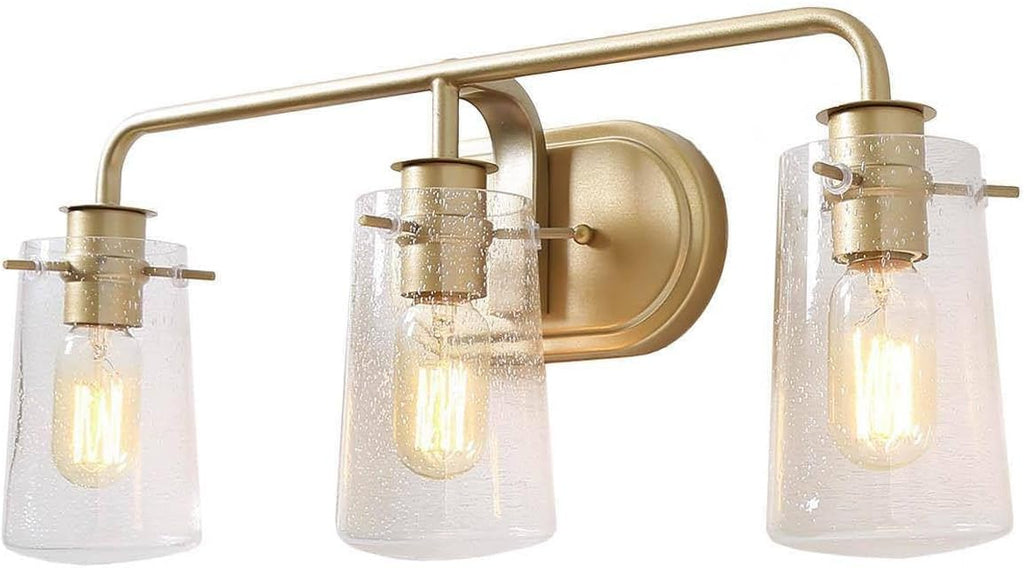 KSANA Gold Vanity Lights, 3-Light Modern Bathroom Light Fixture with Seeded Glass Shade