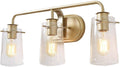 KSANA Gold Vanity Lights, 3-Light Modern Bathroom Light Fixture with Seeded Glass Shade