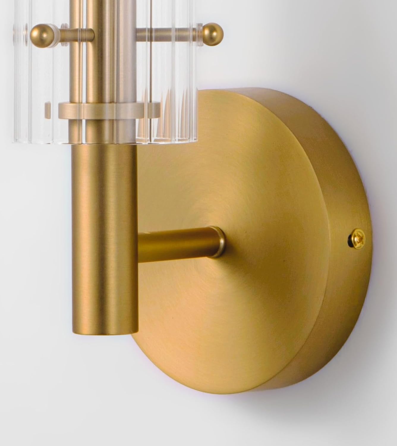 14.5 Inch Hardwired Brushed Gold Wall Sconces with Ribbed Glass Shade Brass Gold Bathroom Sconces Set of 2 (Bulb Included)