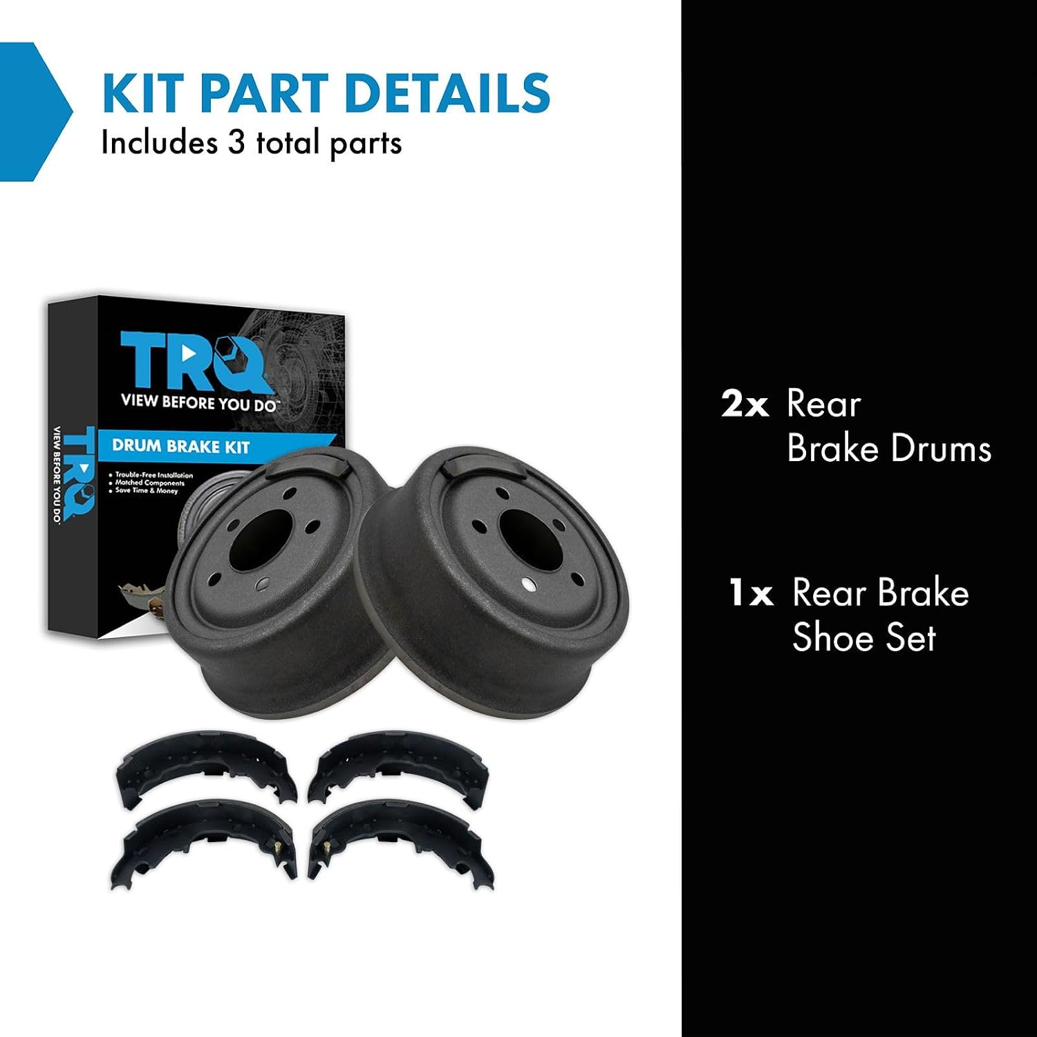 TRQ 9' Rear Brake Drum & Bonded Shoe Set Pair Kit for Jeep Wrangler Pickup Truck