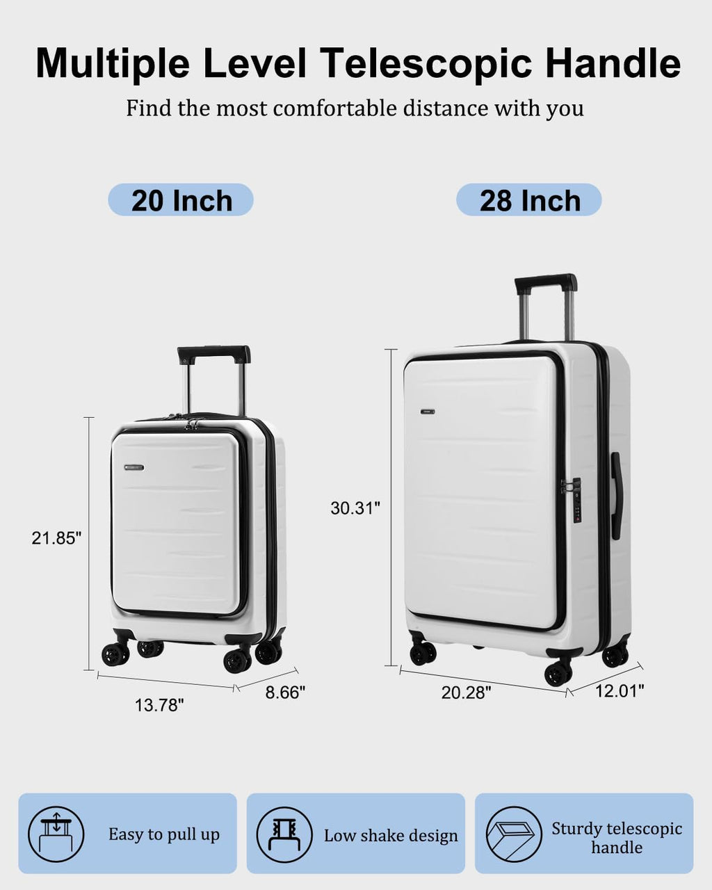 CENSIEN Luggage Sets 2 Pieces, 20 Inch Carry On Luggage and Expandable 28 Inch Checked Luggage with Spinner Wheels, Lightweight ABS+PC Hard Shell Suitcase with Front Opening, TSA Lock (White, 20/28)