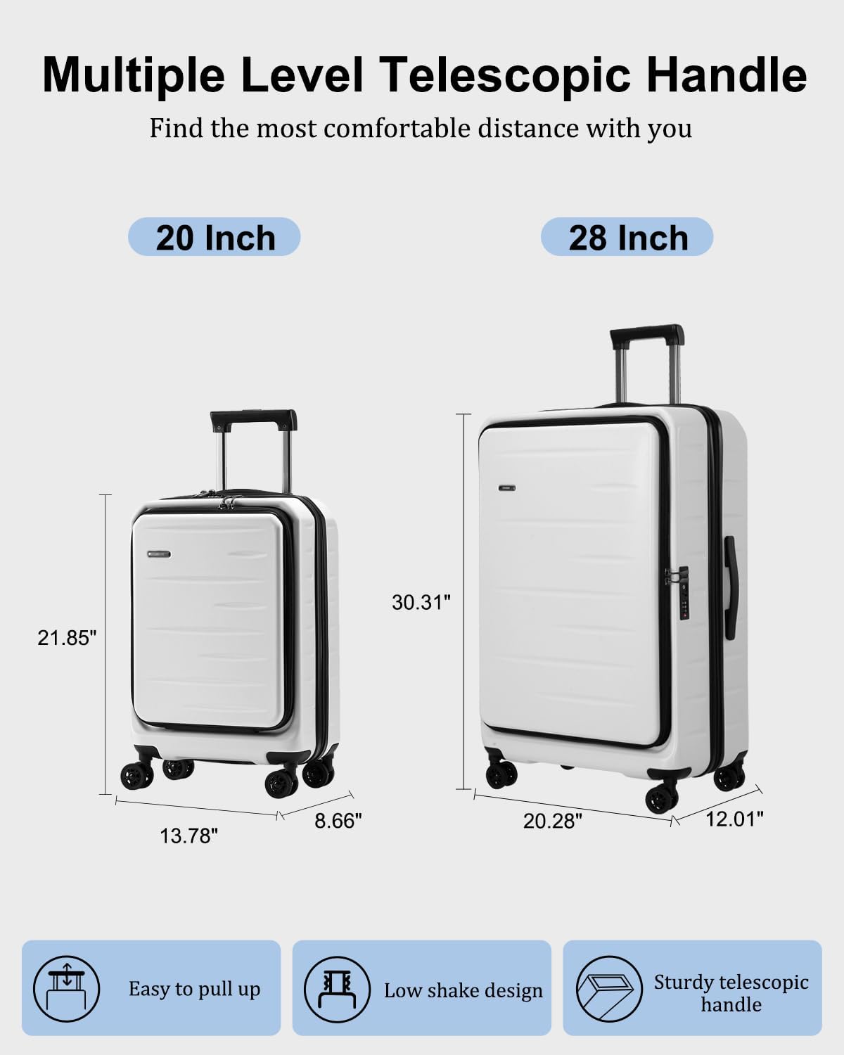CENSIEN Luggage Sets 2 Pieces, 20 Inch Carry On Luggage and Expandable 28 Inch Checked Luggage with Spinner Wheels, Lightweight ABS+PC Hard Shell Suitcase with Front Opening, TSA Lock (White, 20/28)