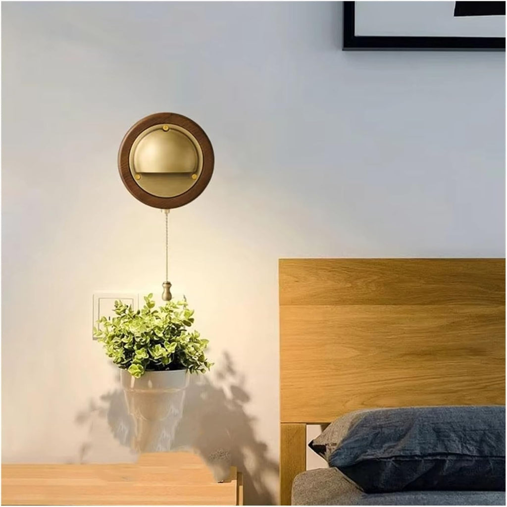 Wall Lamp E27 Bulb Made of Gold and Silver Wood with Switch, Living Room Staircase Hallway Light,Bathroom