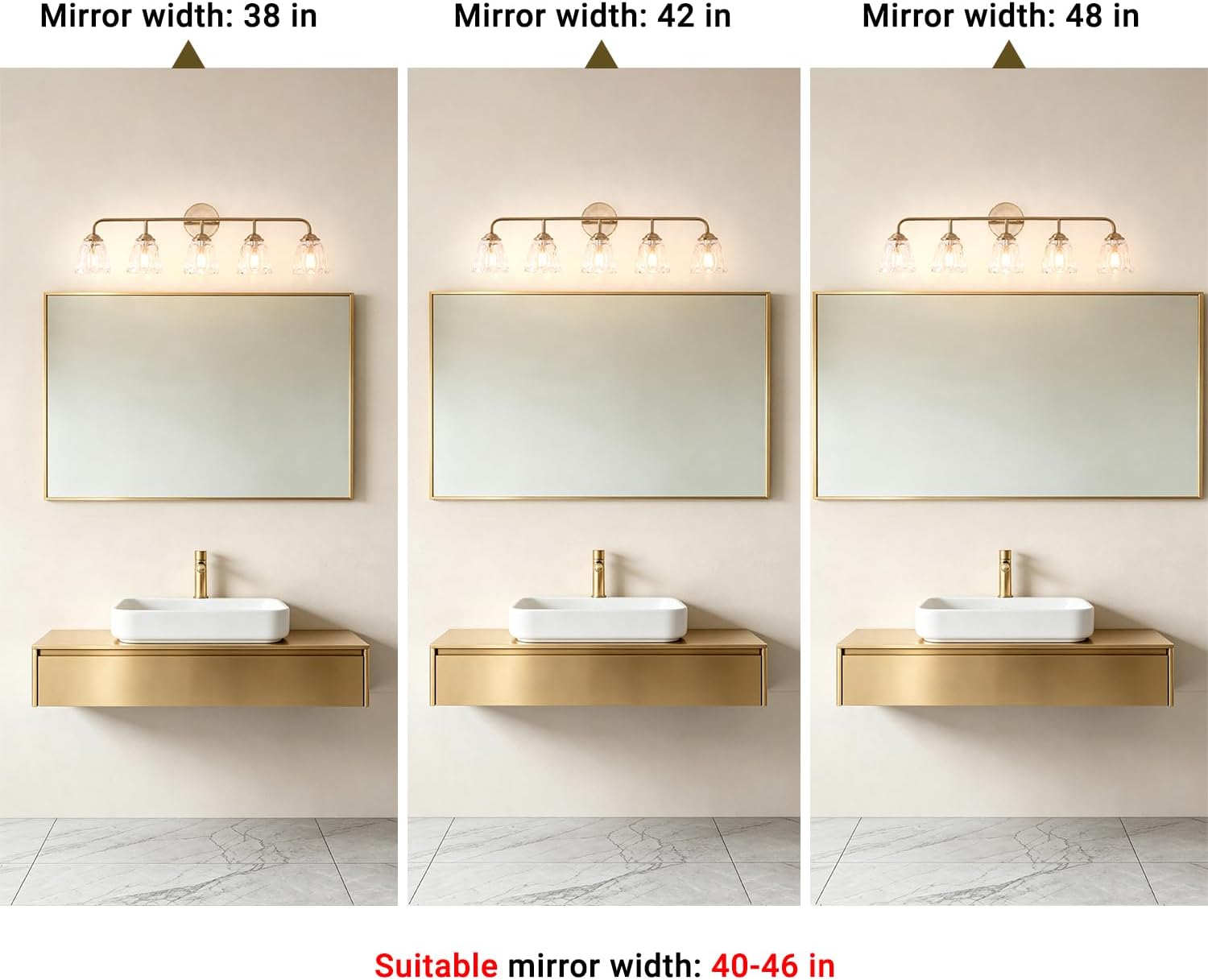 Daunton 5-Light Vintage Vanity Light, Brushed Brass Vanity Lighting, Elegant Bathroom Lighting Fixtures Over Mirror, Bathroom Vanity Light with Clear Glass Shade, Gold Wall Sconce for Bedroom