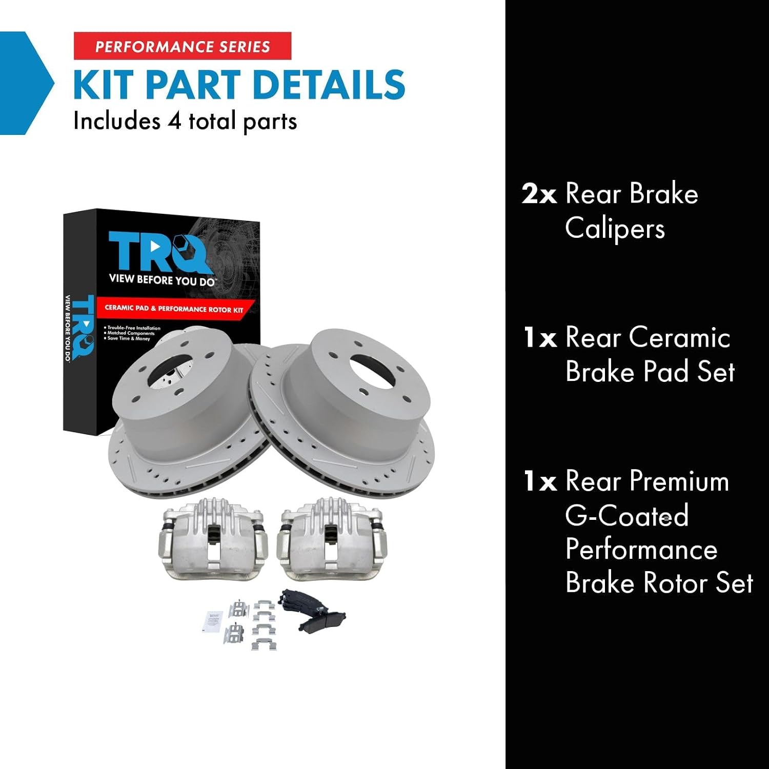 TRQ Performance Rear Brake Pad & Rotor Set Ceramic Drilled Slotted Rotors Calipers Compatible with 98-05 Chevrolet Blazer 98-04 S10 GMC Sonoma 98-01 Jimmy Oldsmobile Bravada 98-00 Isuzu Hombre