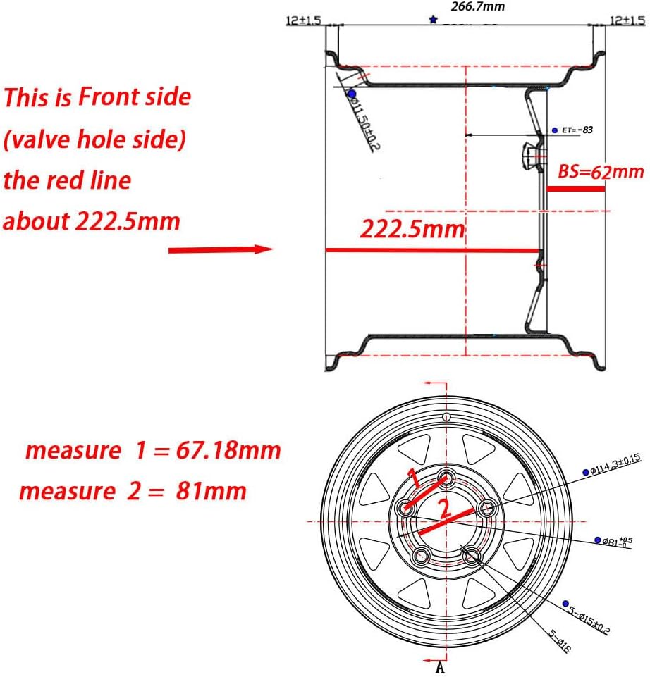 4 PACK 12x10.5 WHEEL RIMS 5/4.5 for Zero Turn Riding Garden Lawn Mower Golf Cart 12 x 10.5 Rim 5 Lugs Bolt Circle 4.5 inch,backspace 3.5 inch