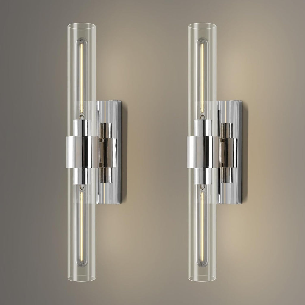YUYI Nickel Wall Sconces Set of Two, 22.8'' Indoor Sconces Wall Decor Set of 2 with Clear Glass Shade, Bathroom Vanity Wall Lights for Bathroom Living Room Bedroom Hallway Fireplace Staircase