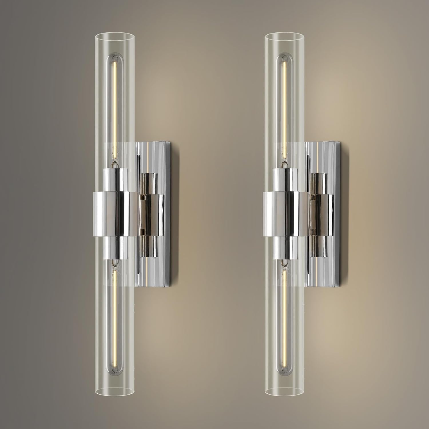 YUYI Nickel Wall Sconces Set of Two, 22.8'' Indoor Sconces Wall Decor Set of 2 with Clear Glass Shade, Bathroom Vanity Wall Lights for Bathroom Living Room Bedroom Hallway Fireplace Staircase