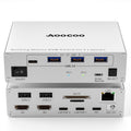 USB C KVM Switch 2 Monitors 2 Laptops,4K @60Hz MST Dual Monitor KVM Switch for 2 Computer, 100W PD and 1G Ethernet,Wired Remote Control and USB C Cables,Silver 11 cm
