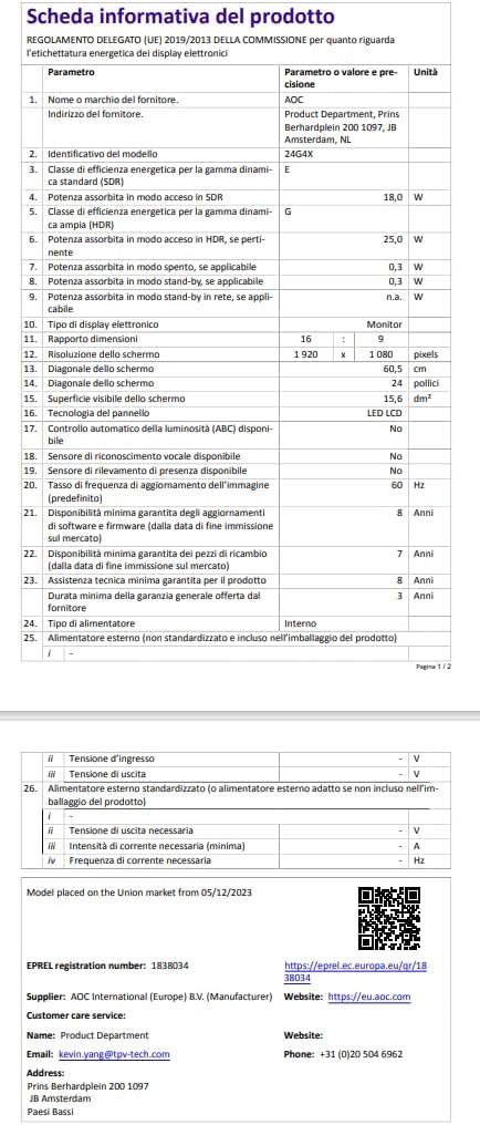 AOC Computer Monitor 60.5 Cm (23.8') 1920 X 1080 Pixels, W128896506 ((23.8) 1920 X 1080 Pixels Full Hd LCD Black)