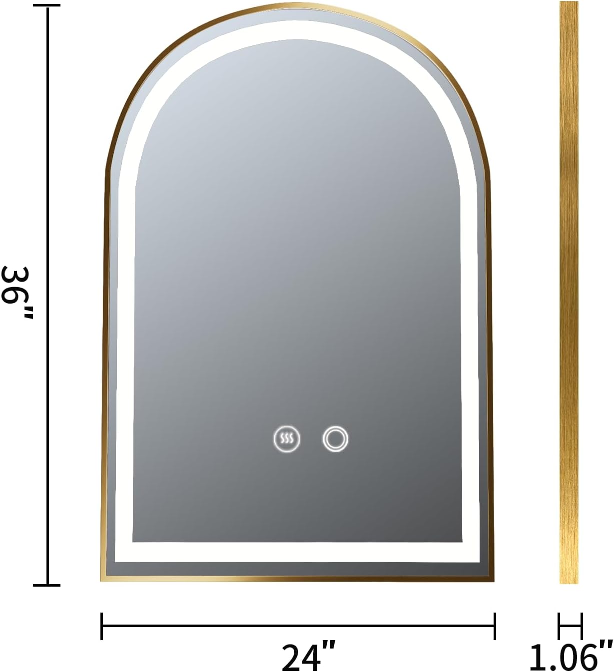 24' x 36' LED Bathroom Mirror with Lights, Gold Arched LED Mirror for Bathroom, Lighted, Anti-Fog, Dimmable Adjustable, 3 Colors, Vertical/Horizontal, CRI90+,Touch Button