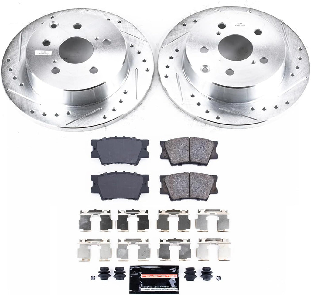 PowerStop Rear Brake Kit for Lexus HS250h 2010-12 | Toyota RAV4 2006-18 - Drilled and Slotted Disc Rotors with Carbon-Fiber Ceramic Brake Pads Replacement, K4671