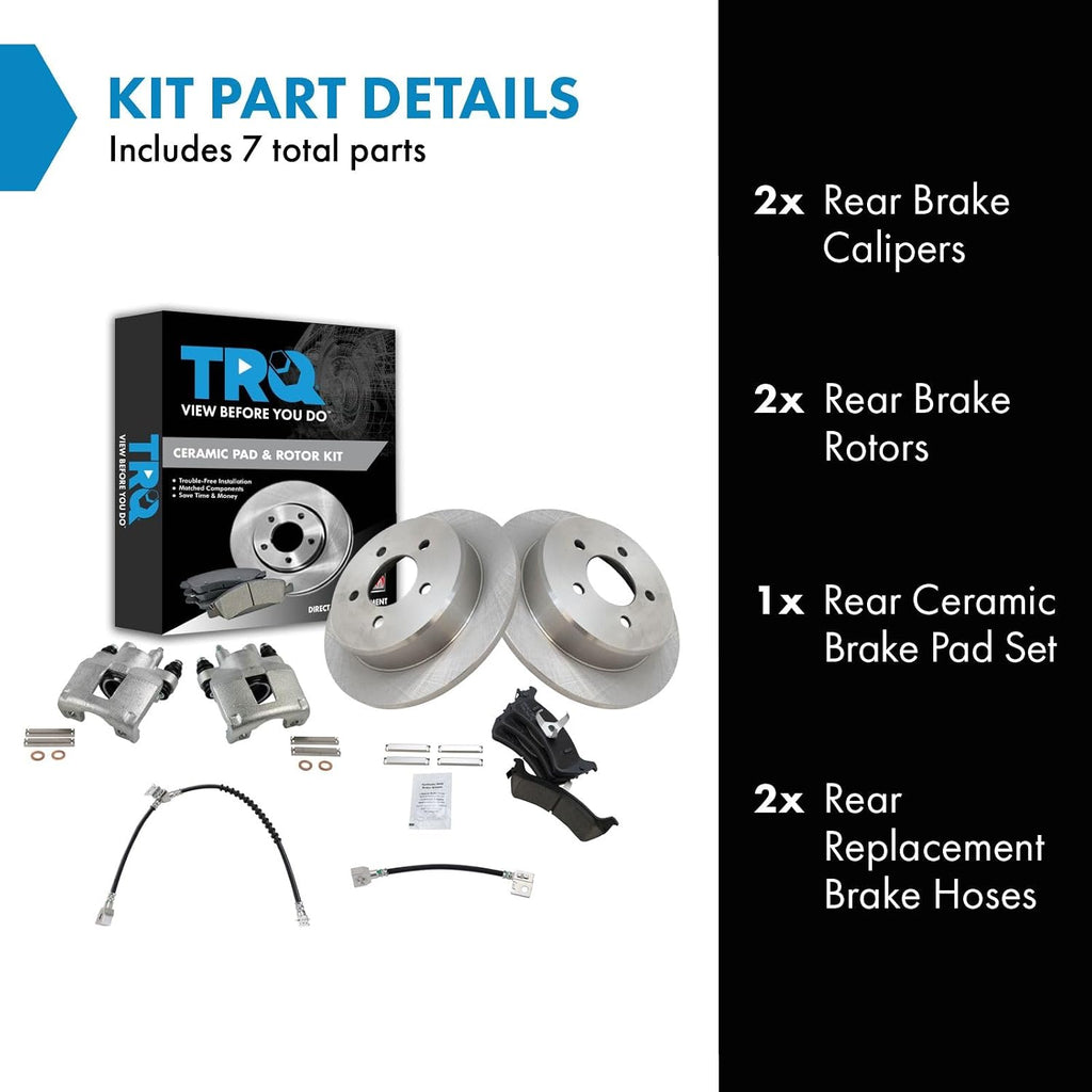 TRQ Rear Brake Pad and Rotor Set Ceramic Rotors Calipers Hoses Compatible with 1995-2001 Ford Explorer 1997-2001 Mercury Mountaineer