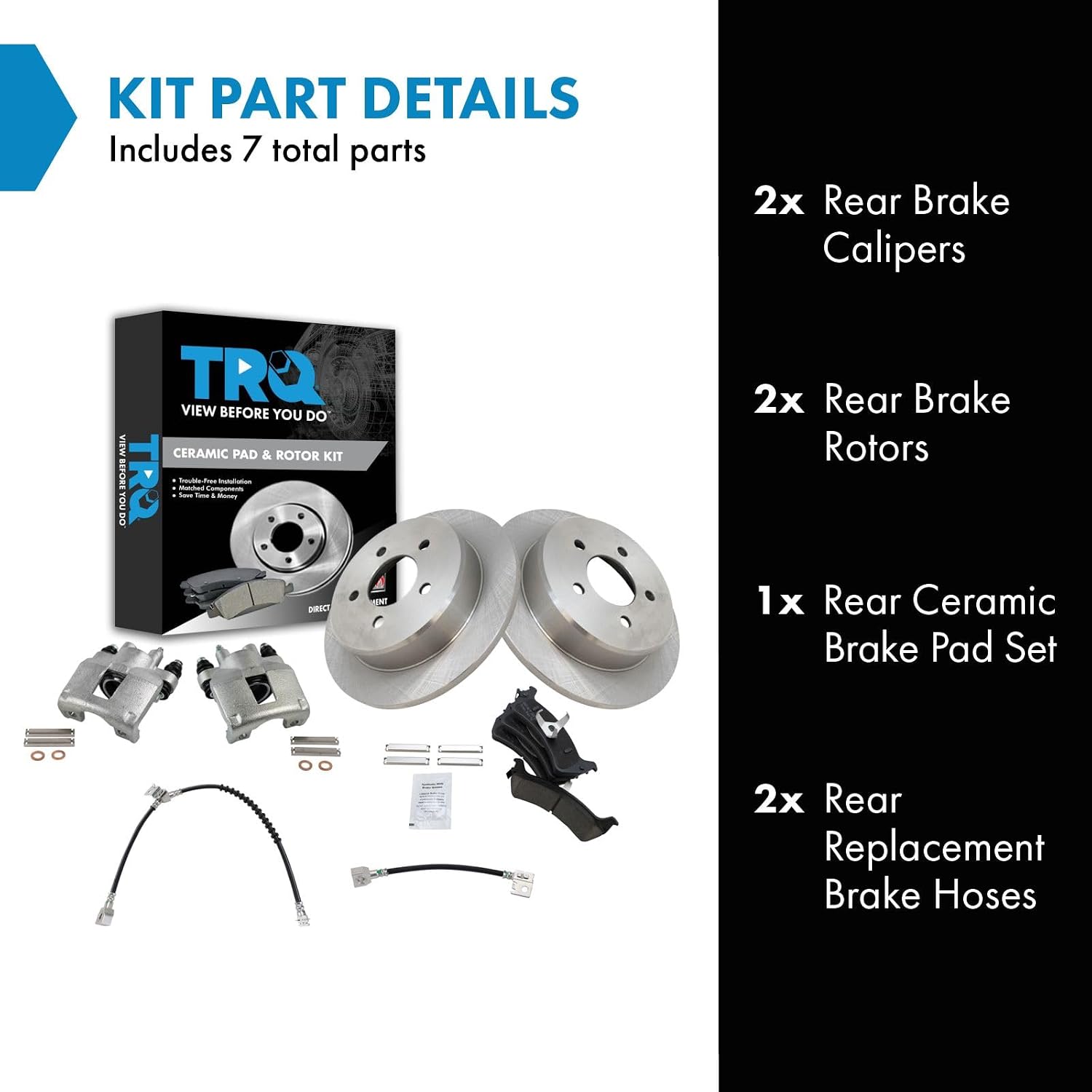 TRQ Rear Brake Pad and Rotor Set Ceramic Rotors Calipers Hoses Compatible with 1995-2001 Ford Explorer 1997-2001 Mercury Mountaineer
