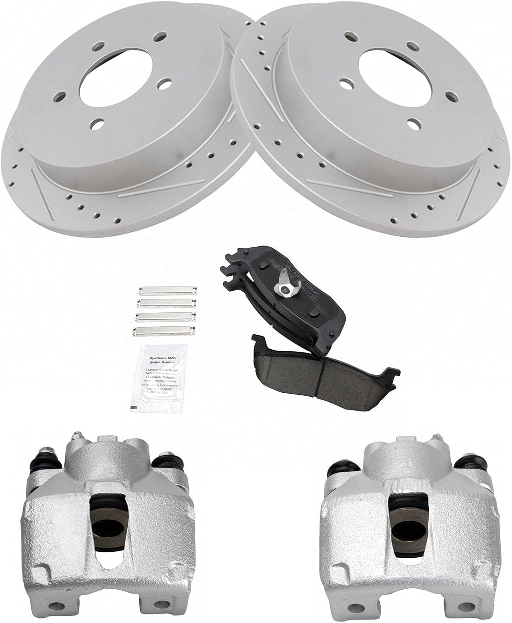 TRQ Rear Brake Pad & Rotor Set Ceramic Drilled Slotted Coated Rotors Calipers Compatible with 1997-2002 Ford Expedition 1999-2004 F-150 2004 F-150 Heritage 1998-2002 Lincoln Navigator 2002 Blackwood
