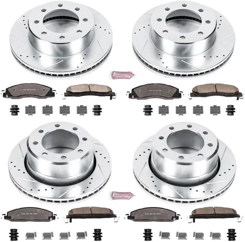 PowerStop Front & Rear Brake Kit For Dodge Ram 2500 2009-10 |Ram 3500 2009-12 |Ram 1500 2012 - Truck & Tow Carbon Fiber Ceramic Brake Pads + Drilled & Slotted Rotors Upgrade, K5458-36