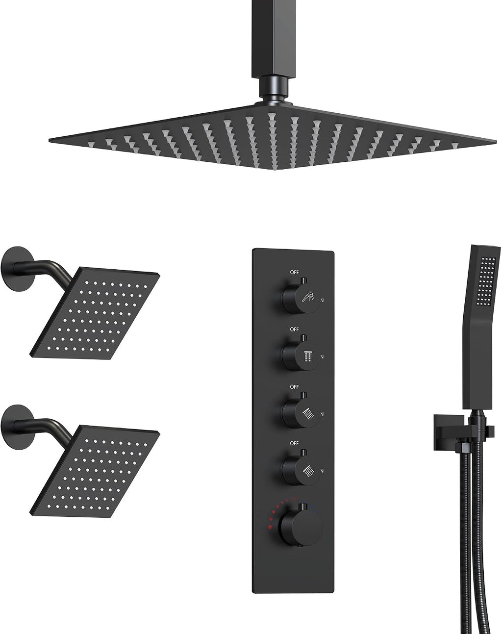 Thermostatic Shower system, 16, 6 in. Bathroom Shower Set Wall Mount Dual Shower Head Faucet in Matte Black