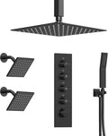 Thermostatic Shower system, 16, 6 in. Bathroom Shower Set Wall Mount Dual Shower Head Faucet in Matte Black