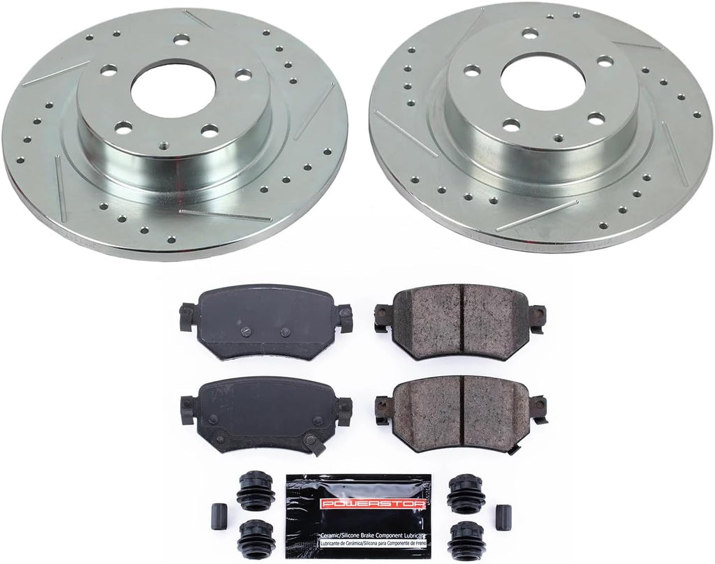 PowerStop Rear Brake Kit for Mazda 6 2016-21 - Drilled and Slotted Disc Rotors with Carbon-Fiber Ceramic Brake Pads Replacement, K8068