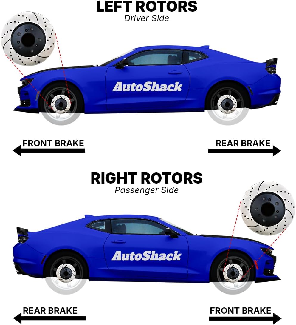 AutoShack Front & Rear Brake Rotors & Ceramic Pads for Chevrolet & GMC, Silverado 2500 HD 2001-2010 Sierra 2500 HD 2001-2010, 4WD RWD V8 6.0L 6.6L 8.1L - E-Coated Drilled & Slotted - ShadowGuard