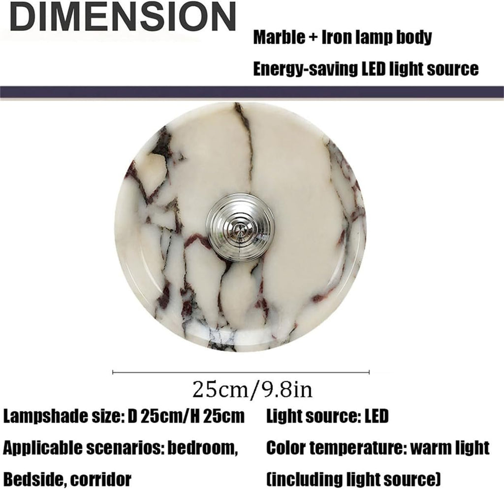 Wabi Vintage Natural Marble Wall Sconce - Circular Alabaster LED Lamp for Bathroom & Home with Gold/Silver Iron Details(Gold)