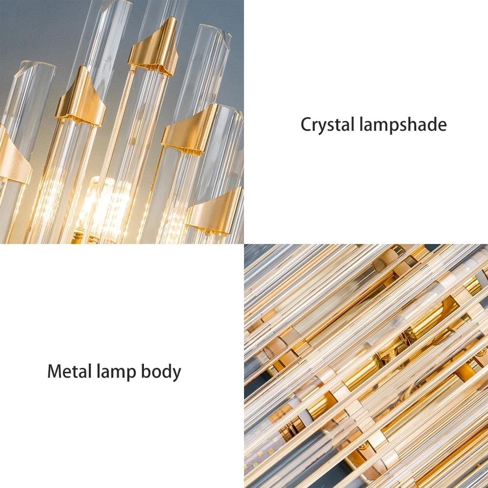 Mid Century Crystal Wall Sconce, European Style Minimalist Wall Mount Light, Modern Gold Metal Wall Lamp, Indoor Vanity Bathroom Lighting Fixture, E14/E12 Socket Decor Wall Lantern