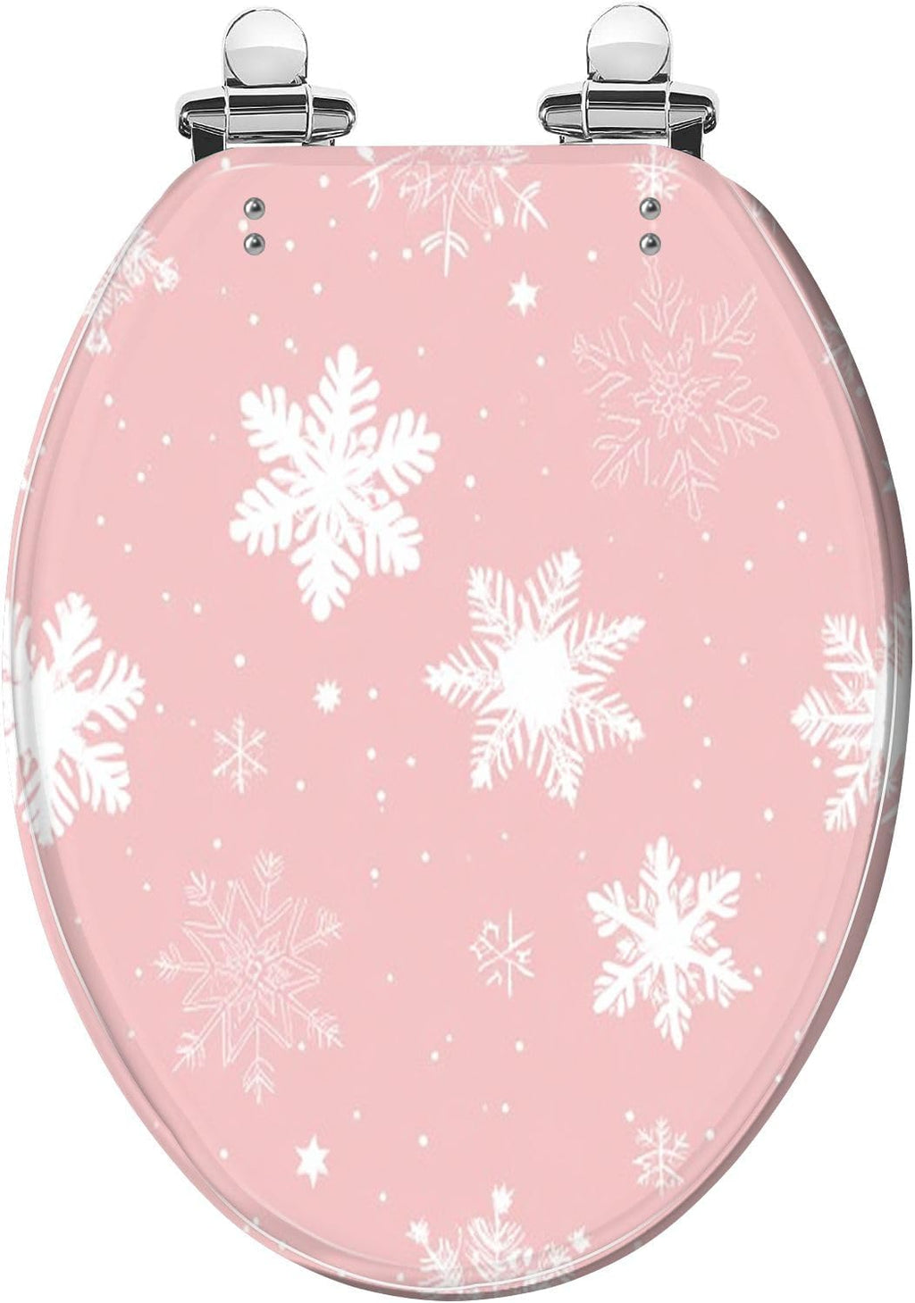 Elongated Toilet Seat Seamless winter cute pink snowflakes white snowflakes Resin Toilet Seat with Quietly Close Quick Release Hinges Decorative Toilet Seat with Cover Easy to Clean and Install
