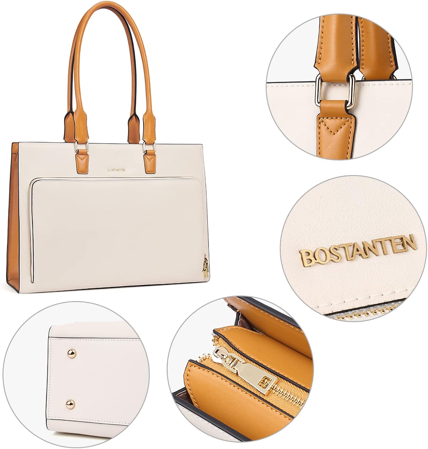 BOSTANTEN Leather Briefcase for Women Vintage 15.6 inch Laptop Bag for Women Business Tote Shoulder Handbag