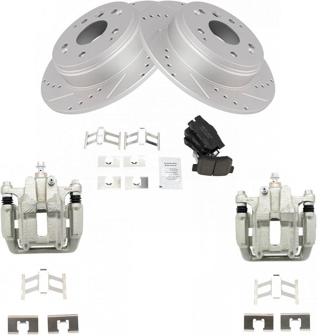 TRQ Performance Rear Brake Pad and Rotor Set Ceramic Solid Rotors Calipers Compatible with 2007-2008 Acura TL 2003-2011 Honda Element