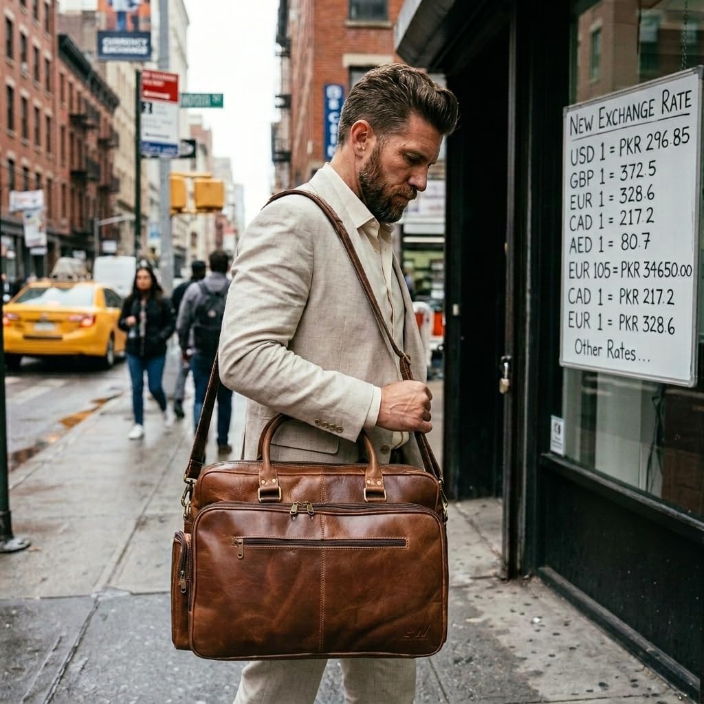 Handmade World Full Grain Leather Briefcase for Men – Large Brown Laptop Bag Fits Up to 19 Inch, Executive Office Work Bag