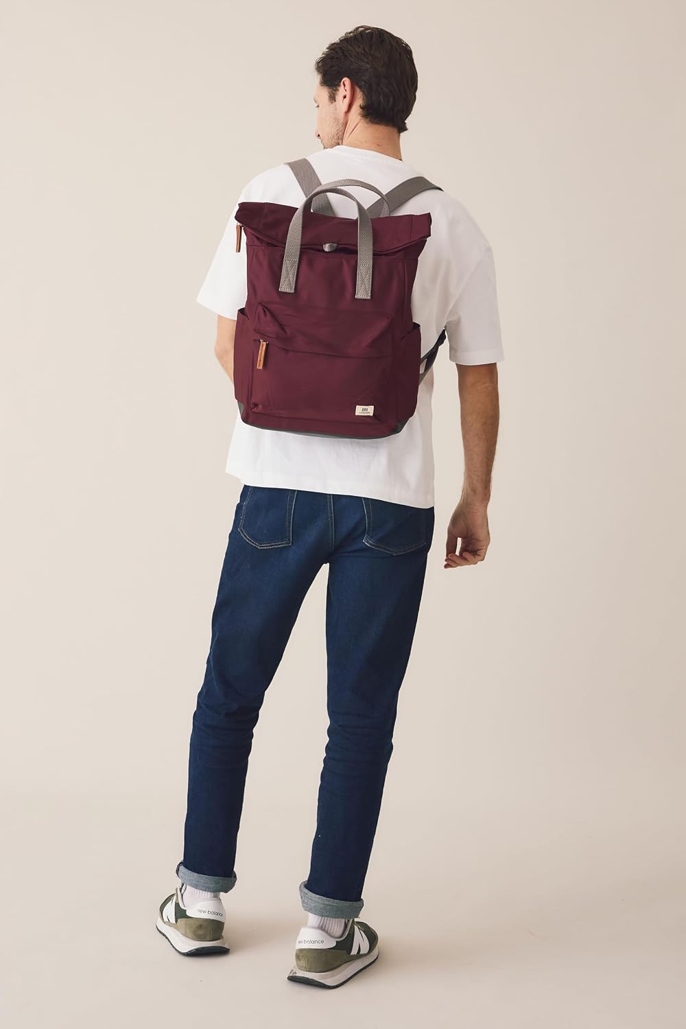 ORI LONDON Travel Backpack - Medium Nylon Rolltop Backpack for Men & Women with Multiple Pockets for Laptop, Phone, Keys, Wallet, Bottles - The Canfield, Taupe, 16.5x11.8x4.7'