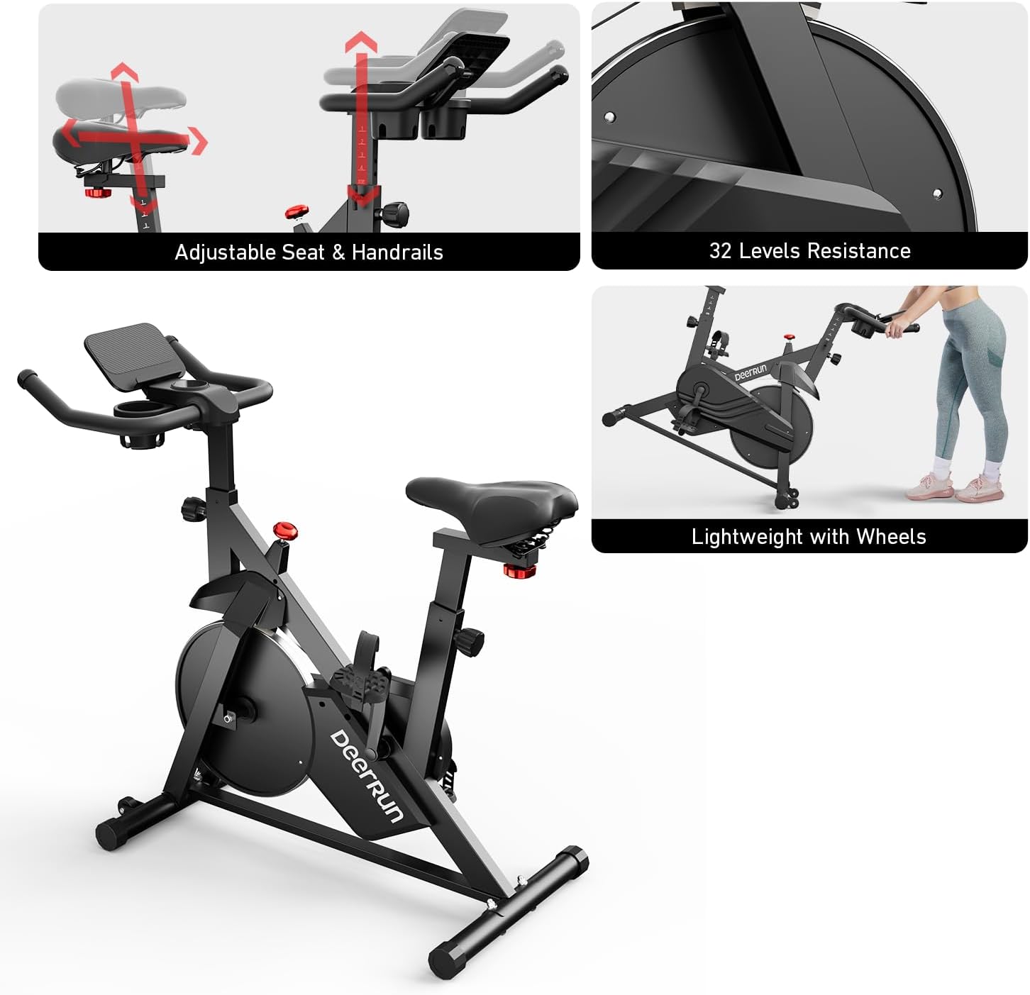 DeerRun Exercise Bike, Indoor Cycling Bike with Adjustable Magnetic Resistance, Low-Noise Belt Drive Stationary Bike for Home Cardio, 300 lb Capacity, Device Mount & LCD Monitor